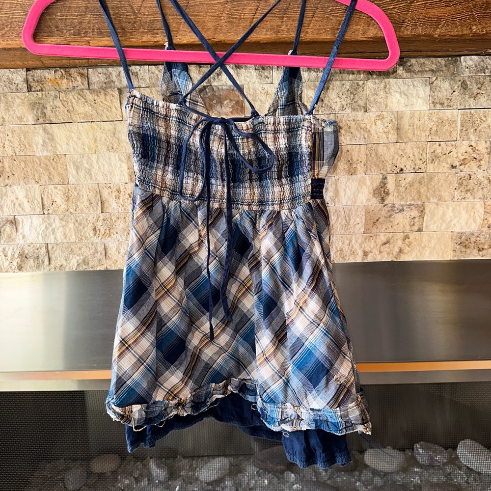 Billabong Navy Plaid Top